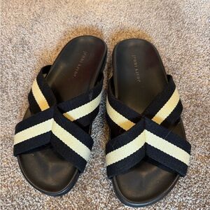 Jenni Kayne Black and Cream Striped Slides sandals